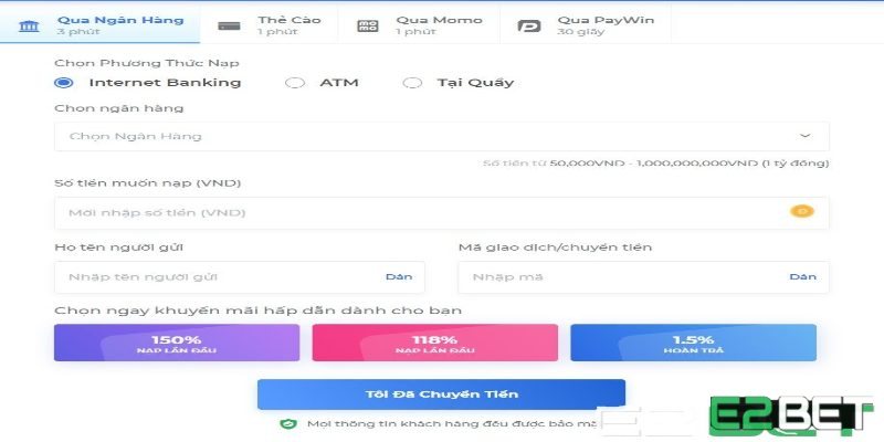 E2bet đảm bảo nạp rút online uy tín